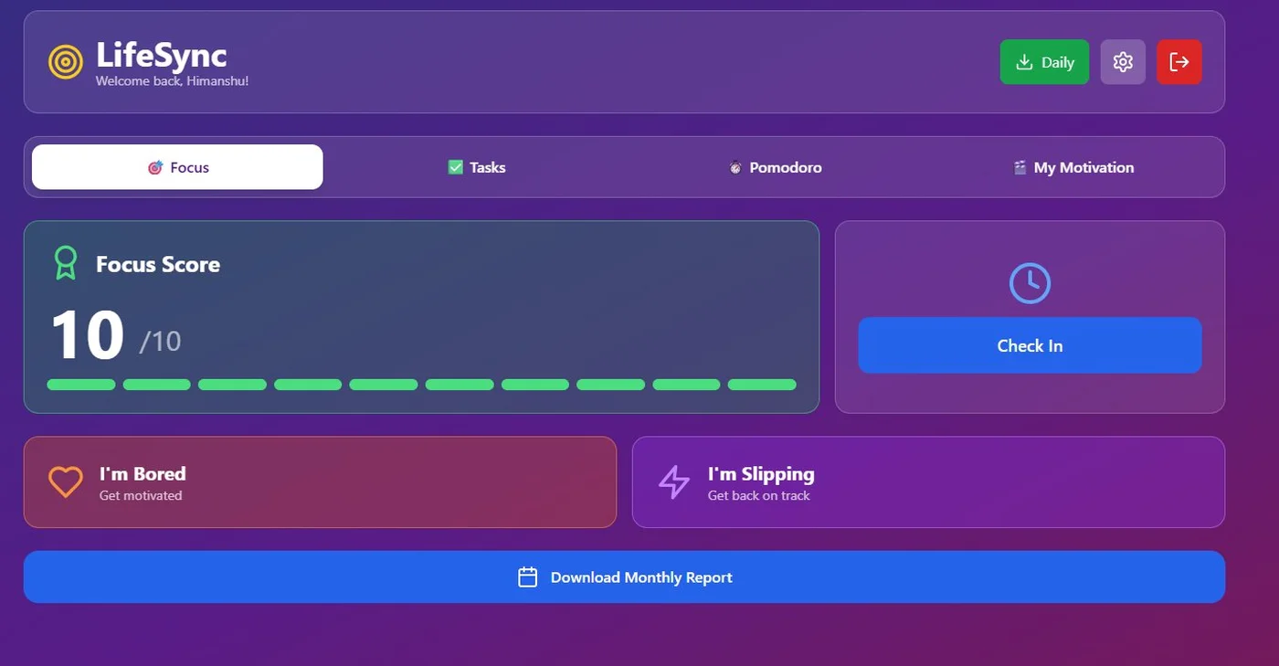 Focus Score Dashboard